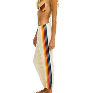 Aviator Nation 5 Stripe Sweatpants Womens Small Cream Ivory Joggers Made In USA